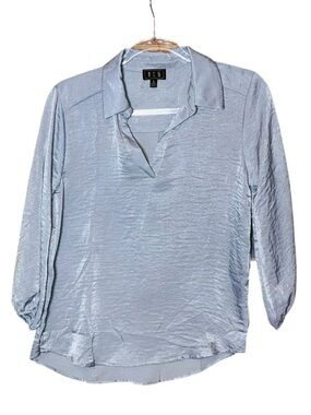 OLM Boutique Brand Long Top Blouse Dove Gray / Light Blue NWT